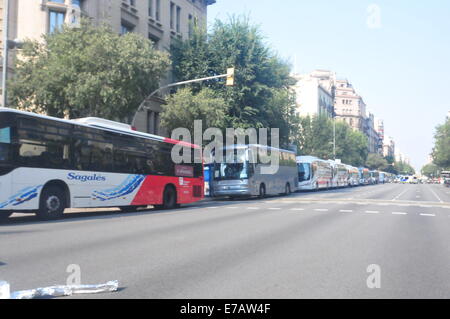 Barcelona, Spanien. 11. September, 2014. Diada Katalonien (Barcelona, 11. September 2014) Busse geparkt in einer wichtigen Straße von Barcelona Credit: Monica Condeminas/Alamy Live News Stockfoto