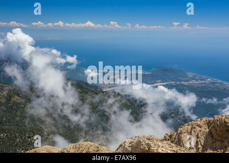 Der Panoramablick vom Berg Olympos (Tahtalı), Kemer, Provinz Antalya, Türkei Stockfoto