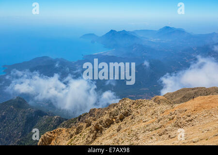Der Panoramablick vom Berg Olympos (Tahtali), Kemer, Provinz Antalya, Türkei Stockfoto