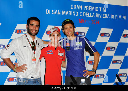 Misano Adriatico Rimini, Italien. 11. September, 2014. Pressekonferenz für die MotoGP San Marino und Rimini Grand Prix statt auf dem Misano World Circuit Marco Simoncelli. Valentino Rossi und Andrea Dovizioso Credit: Action Plus Sport/Alamy Live News Stockfoto