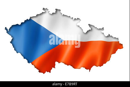 Karte von Tschechien Flagge, dreidimensional zu rendern, isoliert auf weiss Stockfoto