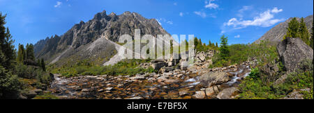 Kleinen Bergfluss in Sibirien. Barun-Handagay. Sajan-Gebirge. Republik Burjatien Stockfoto