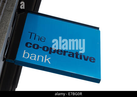 Co-Operative Bank blauen Schild mit weißem Hintergrund Stockfoto