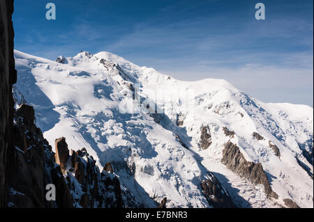 Blick auf Mont Blanc Gipfel aus Aguille Du Midi, Französische Alpen, Frankreich Stockfoto