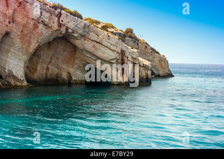 Blau-Höhlen im nördlichen Teil der Insel Zakynthos, Griechenland Stockfoto