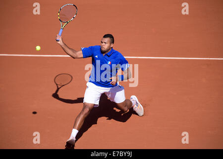 Roland Garros, Paris, Frankreich. 12. Sep, 2014. Davis Cup Tennis Halbfinale Frankreich gegen Tschechien. Jo Wilfried Tsonga (Fra) Credit: Action Plus Sport/Alamy Live News Stockfoto