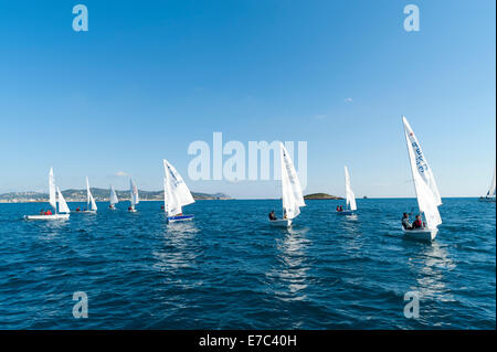 Segelboote, die Teilnahme an der Regatta, Ibiza, Balearen, Spanien, Mittelmeer, Europa Stockfoto