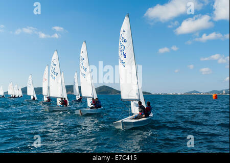 Segelboote, die Teilnahme an der Regatta, Ibiza, Balearen, Spanien, Mittelmeer, Europa Stockfoto