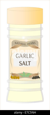 Ein "Knoblauch Salz" Kraut und Gewürz Glas isoliert auf weißem Hintergrund Stockfoto