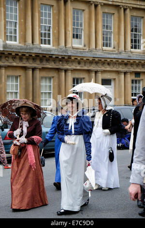 Jane Austen Grand Regency kostümiert Promenade am Bad 13. September 2014 Stockfoto