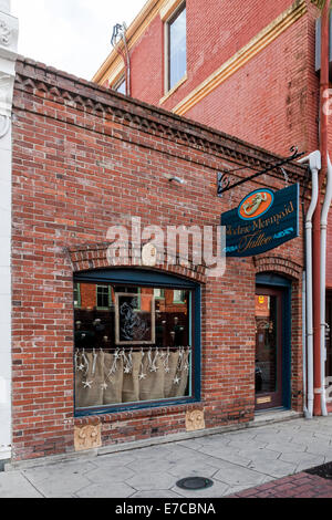 Elektrische Meerjungfrau-Tattoo-Shop in der North 2nd Street im historischen Viertel von Fernandina Beach, Florida, USA. Stockfoto