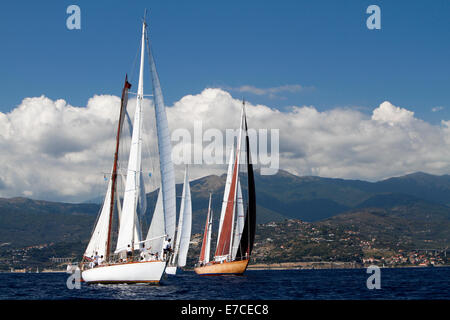 Imperia, Italien. 13. September 2014. Racing Vele d ' Epoca klassische Yachten Regatta-Yachten, Yachten Oldtimerbus Wettbewerb findet alle zwei Jahre in Imperia, Italien. Stockfoto