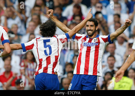 Madrid, Spanien. 13. Sep, 2014. Bernabeu-Stadion, Madrid, Spanien. La Liga Fußball.  Real Madrid CF gegen Atletico de Madrid-Bernabeu-Stadion.  Tiago Cardoso Mendes (an. Madrid) feiert sein Team Ziel Credit: Action Plus Sport Bilder/Alamy Live News Stockfoto