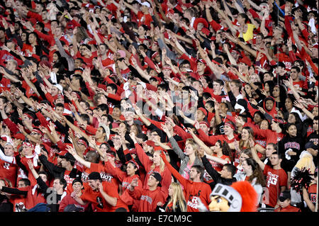 Piscataway, New Jersey, USA. 13. Sep, 2014. Rutgers Fans feiern ein Drittel nach unten defensive Stop in einem Spiel mit der Highpoint Lösungen Stadion in Piscataway, New Jersey. © Joel Plummer/ZUMA Draht/Alamy Live-Nachrichten Stockfoto