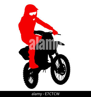 Schwarze Silhouetten-Motocross-Fahrer auf einem Motorrad. Vektor, Abbildung Stockfoto