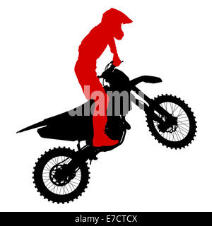 Schwarze Silhouetten-Motocross-Fahrer auf einem Motorrad. Vektor, Abbildung Stockfoto