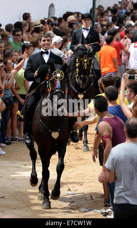 Typisches fest der Pferde in der Stadt von Ciutadella auf Menorca; fest von Sant Joan (St. John) am 24. Juni. Stockfoto