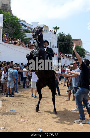 Typisches fest der Pferde in der Stadt von Ciutadella auf Menorca; fest von Sant Joan (St. John) am 24. Juni. Stockfoto