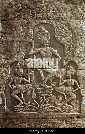 Bas Relief Panel auf der Bayon-Tempel, Teil von Angkor Wat in Siem Reap, Kambodscha. Stockfoto