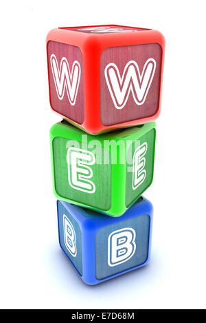 Eine bunte 3d gerenderte Darstellung der Internet-WEB-Bausteine Stockfoto