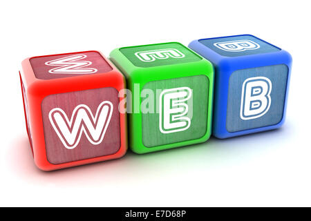Eine bunte 3d gerenderte Darstellung der Internet-WEB-Bausteine Stockfoto