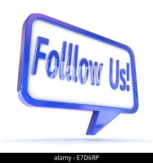 Eine bunte 3d gerendert Concept Illustration zeigt "Folge uns" geschrieben in einer Sprechblase Stockfoto