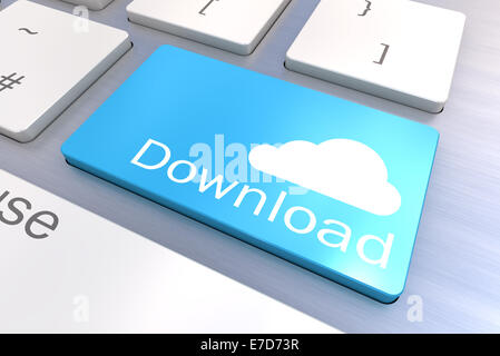 Eine bunte 3d gerenderte Darstellung ein Cloud-Download-Konzept auf einer Computertastatur Stockfoto