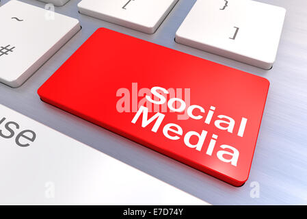 Eine bunte 3d gerenderte Darstellung, die eine Social Media-Konzept-Tastatur Stockfoto