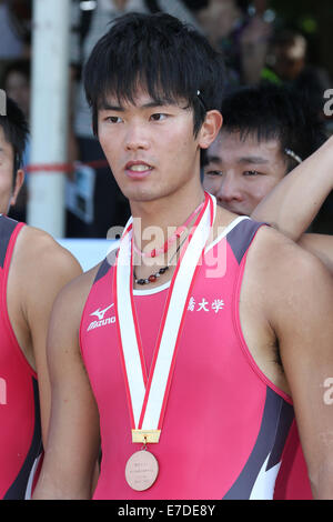 die Toda Olympia Rudern Kurs, Saitama, Japan. 14. Sep, 2014. Sumito Nakamura, 14. September 2014 - Rudern: Der 92. alle Japan Rowing Championships Männer acht Siegerehrung bei der Toda Rudern Olympiastrecke, Saitama, Japan. Bildnachweis: Shingo Ito/AFLO/Alamy Live-Nachrichten Stockfoto