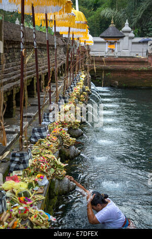 Balinesische Frau Baden im heiligen Wasser des Tirta Empul Tempel in Bali, Indonesien Stockfoto