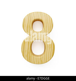 3D Render Holz Ziffer acht Symbol - 8. Isoliert auf weißem Hintergrund Stockfoto