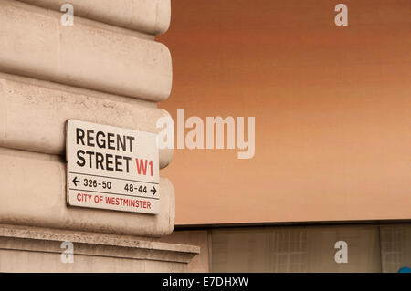 Regent Street Straßenschild in der Londoner City of Westminster Stockfoto