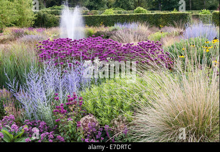 Scampston ummauerten Garten, Yorkshire, Großbritannien. Ein moderner Garten von Piet Oudolf entworfen mit mehrjährigen Pflanzen, Mitte August Wiese Stockfoto