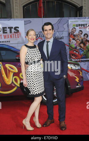 Film Premiere Muppets die meisten Wanted Featuring: Ty Burrell, Frau Holly Where: Los Angeles, California, Vereinigte Staaten von Amerika bei: 12. März 2014 Stockfoto