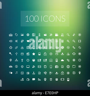 Set von 100 einfache universelle moderne dünne Linie icons Stockfoto