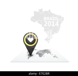 Weltkarte mit einer Markierung auf Brasilien Stockfoto