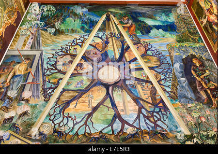 Das Rathaus (Radhus), Oslo, Norwegen. Der East-Gallery, mit Fresken von pro Krohg zum Thema der Stadt und des Landes Stockfoto