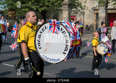 Loyalist Band nimmt Teil an einer pro-Union-Rallye in Edinburgh während des Laufs des Referendums über die schottische Unabhängigkeit. Stockfoto