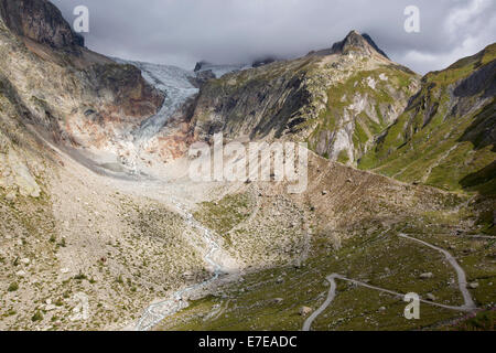 Die schnell zurückweichenden Gletscher de Pre de Bar im Mont-Blanc-Massiv, Italien. Stockfoto