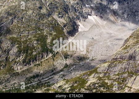 Die schnell zurückweichenden Gletscher de Pre de Bar im Mont-Blanc-Massiv, Italien. Stockfoto