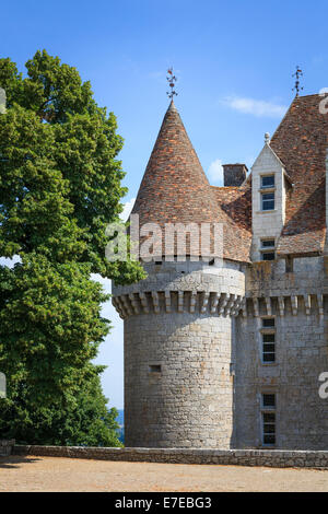 einer der Türme der französischen Chateau de Monbazillac. Stockfoto