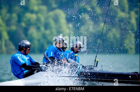 Die GC32 ist die one Design für zukünftige große Cup Racing Circuit, Austria Cup, See Traunsee, Gmunden, Österreich. Stockfoto