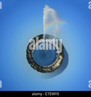 Planeten mit Springbrunnen und Regenbogen auf dem See an einem schönen Sommertag in Genf, Schweiz Stockfoto