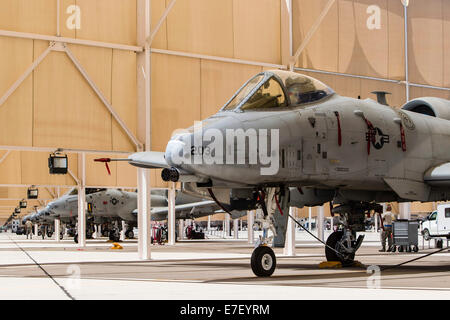 Flugzeuge der US Air Force-a-10 Thunderbolt II sitzen in der Sonne Unterstände an Davis-Monthan Air Force Base in Arizona. Stockfoto