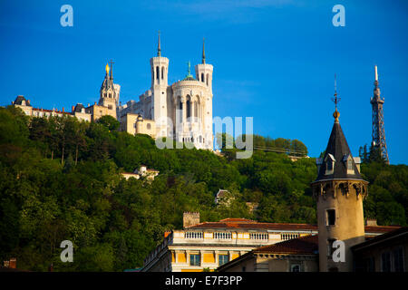 Basilika Notre-Dame de Fourvière, historisches Viertel Vieux Lyon, UNESCO-Weltkulturerbe, Lyon, Frankreich Stockfoto