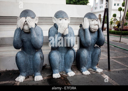 Drei Affen, nichts sehen, nichts sagen, nichts, zu hören, Wat Arun, Bangkok, Thailand Stockfoto