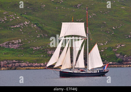 Die niederländischen Zweimaster Topschoner Wylde Swan Segeln auf Loch Broom, Ullapool, Caithness, Sutherland und Ross, Schottisches Hochland Stockfoto