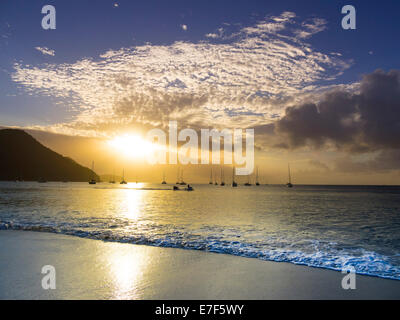 Strand mit Segelyachten in der Nähe von Rodney Bay, St. Lucia, Windward-Inseln, kleine Antillen Stockfoto