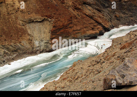Chadar Trek auf Ladakh Zanskar-Fluss Stockfoto