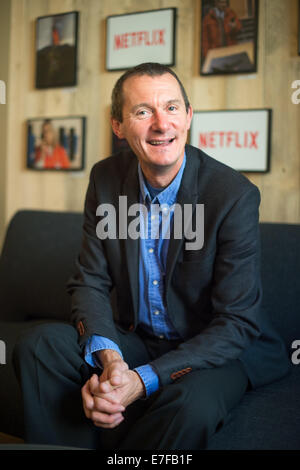 Berlin, Deutschland. 16. Sep, 2014. Chief Product Officer des Anbieters auf Abruf Internet Streaming-Medien Netflix, Neil Hunt, stellt Einzelheiten der Start des Dienstes in Deutschland Duriong eine Presse reden in Berlin, Deutschland, 16. September 2014. Netflix bietet Internet-video-streaming für eine monatliche Gebühr. Foto: BERND VON JUTRCZENKA/DPA/Alamy Live-Nachrichten Stockfoto